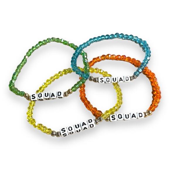 SQUAD Stretch Beaded Friendship Bracelets Set of 4 Orange Yellow Green Blue - Picture 1 of 6